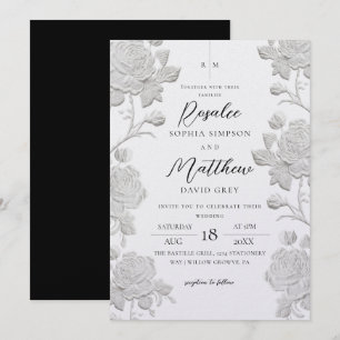Custom Modern Rose White & Black Wedding Invitation