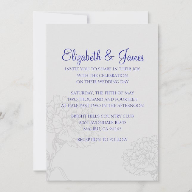 Custom Modern Royal Blue Wedding Invitations (Front)