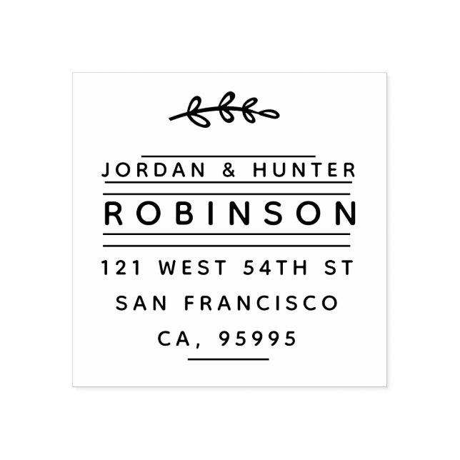 Custom Modern Rustic Branch Couple Return Address Rubber Stamp (Imprint)