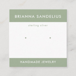 Custom Modern Sage Green Handmade Earring Display Square Business Card