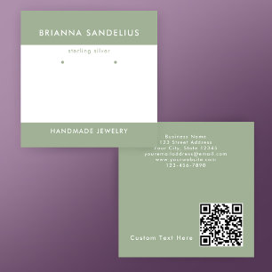 Custom Modern Sage Green QR Code Handmade Earring Square Business Card
