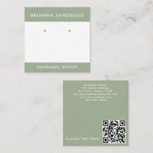 Custom Modern Sage Green QR Code Handmade Jewelry Square Business Card