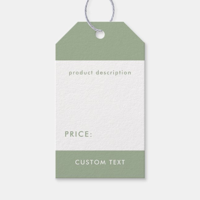 Custom Modern Sage Green QR Code Price Tag (Front)