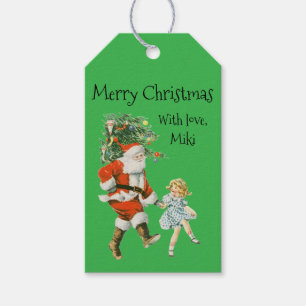Custom Modern Santa Christmas Holiday Green Gift Tags