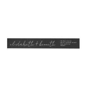 custom modern script black white names wedding wrap around label