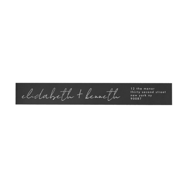 custom modern script black white names wedding wrap around label (Individual)