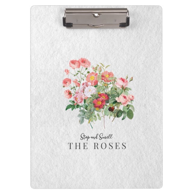 Custom Modern Script Watercolor Floral Rose Clipboard (Front)