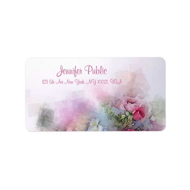 Custom Modern Script Watercolor Flowers Elegant Label (Front)