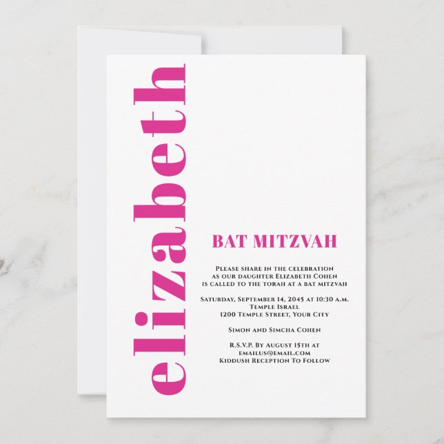 Custom Modern Simple Bat Mitvah Invitation (Front)