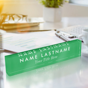 Custom Modern Simple Bright Green White Title Nameplate