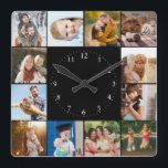 Custom Modern Simple Easy Family Photo Collage Square Wall Clock<br><div class="desc">Simple and modern Instagram photo collage, perfect for 16 favourite memories to be grateful for in this keepsake wall clock with minimalist design. Perfect as a gift for family or best friends, home warming, or newlyweds but also a perfect present to yourself, an everyday reminder of how lucky you are....</div>
