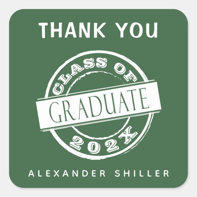 Custom Modern Simple Green Graduate Thank You  Square Sticker (Front)