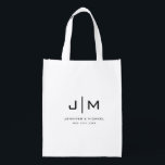 Custom Modern Simple Monogram Wedding Couple Reusable Grocery Bag<br><div class="desc">Modern Elegant Simple Template Wedding Monogram Couple Initials Add Text Upload Image,  Photo,  Minimalist Accessories / Bags & Wallets / Totes & Shopping Bags / Reusable Grocery Bags / Tote Bag.</div>