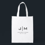 Custom Modern Simple Monogram Wedding Couple Reusable Grocery Bag<br><div class="desc">Modern Elegant Simple Template Wedding Monogram Couple Initials Add Text Upload Image,  Photo,  Minimalist Accessories / Bags & Wallets / Totes & Shopping Bags / Reusable Grocery Bags / Tote Bag.</div>