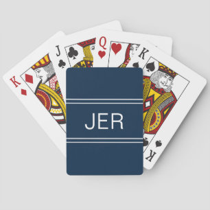 Custom Modern Simple Monogrammed Initial Blue Playing Cards