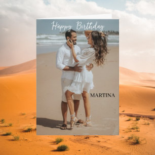 Custom Modern Simple Script Photo Happy Birthday  Card