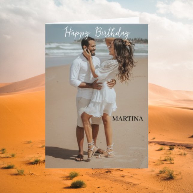 Custom Modern Simple Script Photo Happy Birthday  Card (Creator Uploaded)