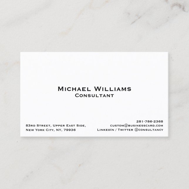 Custom Modern Simple White Professional Minimalist Business Card (Front)