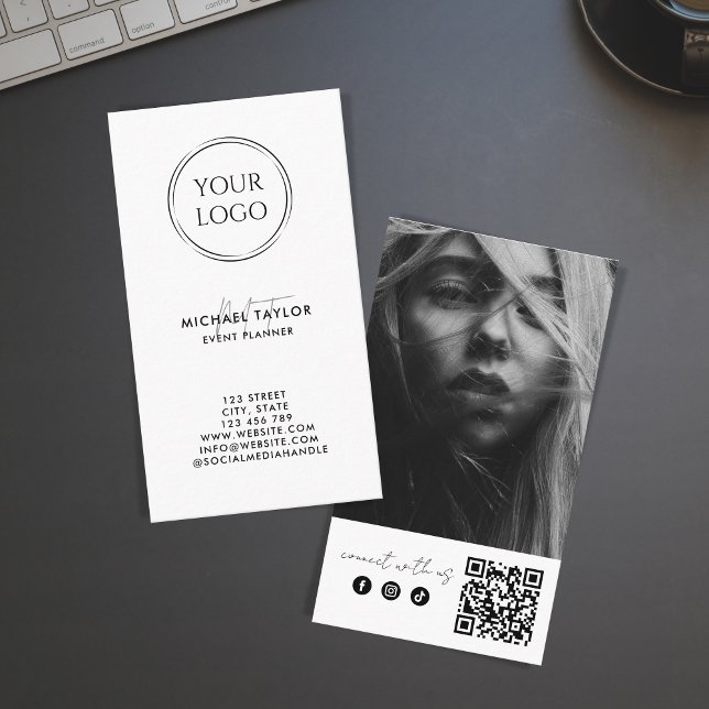 Custom Modern Social Media QR Code Photo Logo Business Card (logo, photo and qr code)