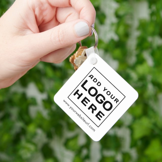 Custom Modern Square  Business Logo and Website Key Ring (Hand)