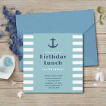 Custom Modern Stripe Nautical Birthday Lunch Blue  Invitation<br><div class="desc">Looking for nautical themed birthday invitations? Then this is the one for you! The modern design of this invitation features an anchor, which is perfect for a seaman's birthday party. This design is also great for those who are passionate about the sea and would like to celebrate their birthday with...</div>