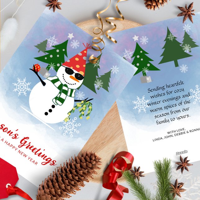 Custom Modern Stylish Snowman Snowflakes Christmas Holiday Card (Creator Uploaded)