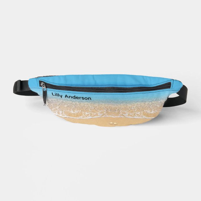 Custom Modern Summer Blue Ocean Beach Bum Bags (Front)