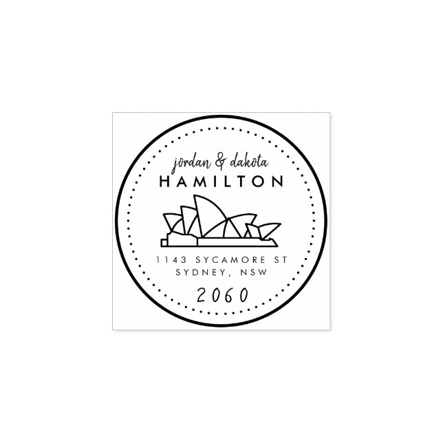 Custom Modern Sydney Line Drawing Return Address Rubber Stamp (Imprint)