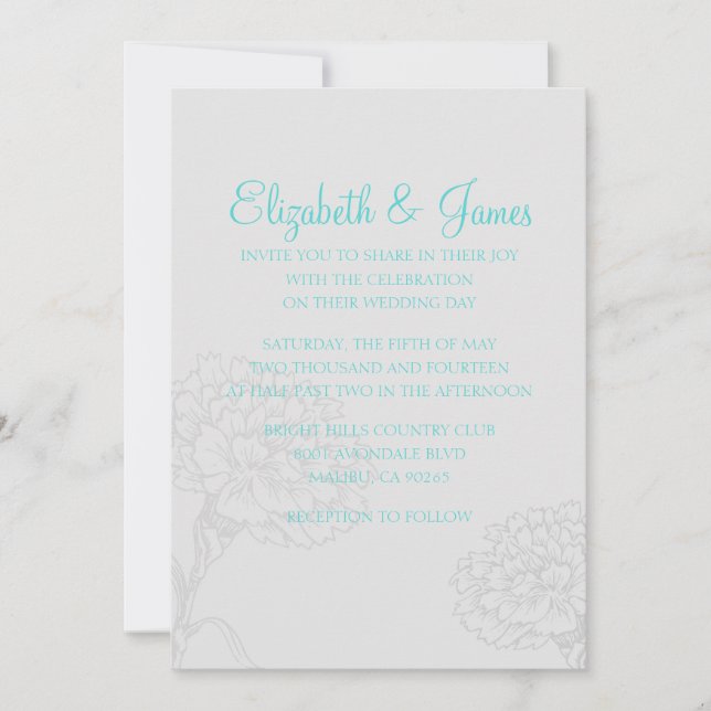 Custom Modern Teal and Silver Wedding Invitations (Front)