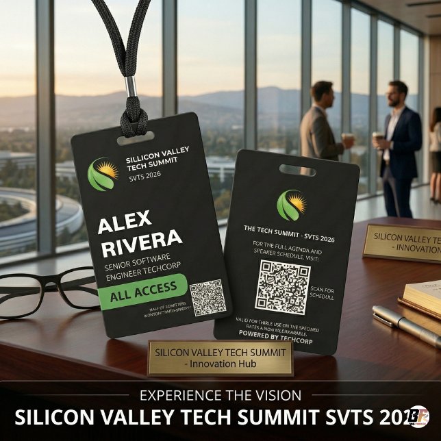 Custom Modern Tech Conference QR Code Event ID Badge (Creator Uploaded)