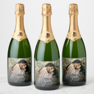 Custom Modern Thank you Script Photo Wedding  Sparkling Wine Label