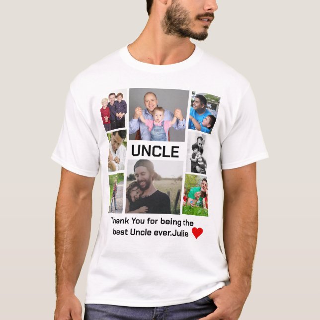 Custom modern Uncle 8 Photo Collage T-Shirt (Front)