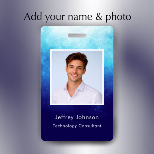 Custom Modern Unique Blue Photo ID Employee Badge ID Badge (Personalize this unique cool photo ID badge. 
)