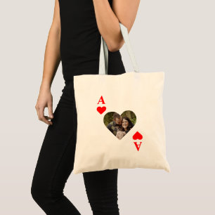 Custom modern unique poker heart photo monogram tote bag