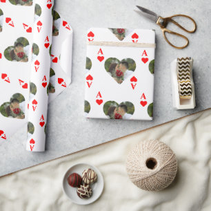 Custom modern unique poker heart photo monogram wrapping paper