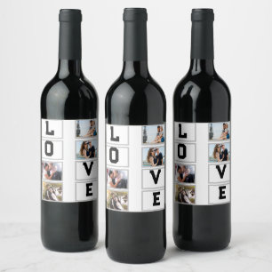 Custom Modern Valentine's Day 4 Photo Collage Wine Label