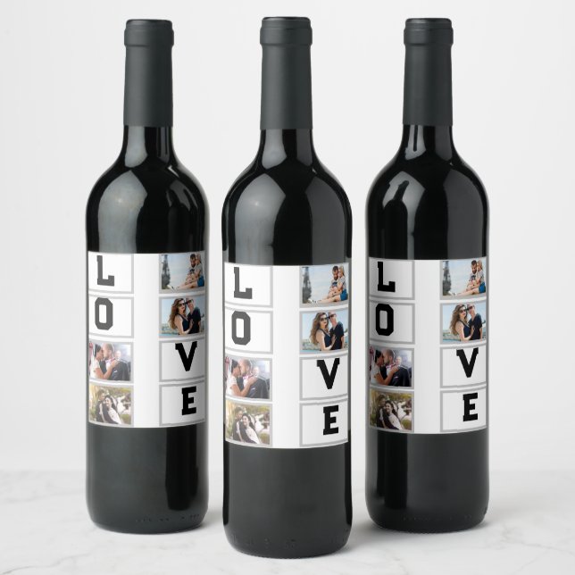 Custom Modern Valentine's Day 4 Photo Collage Wine Label (Bottles)
