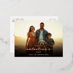 Custom Modern Valentines Day Photo Foil Holiday Postcard