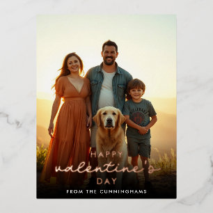 Custom Modern Valentines Day Photo Foil Holiday Postcard