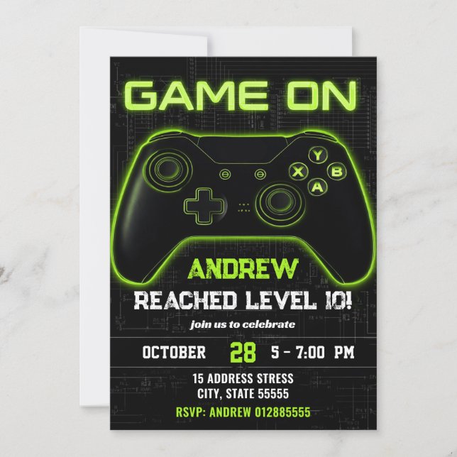 Custom Modern Video Game birthday Invitation (Front)