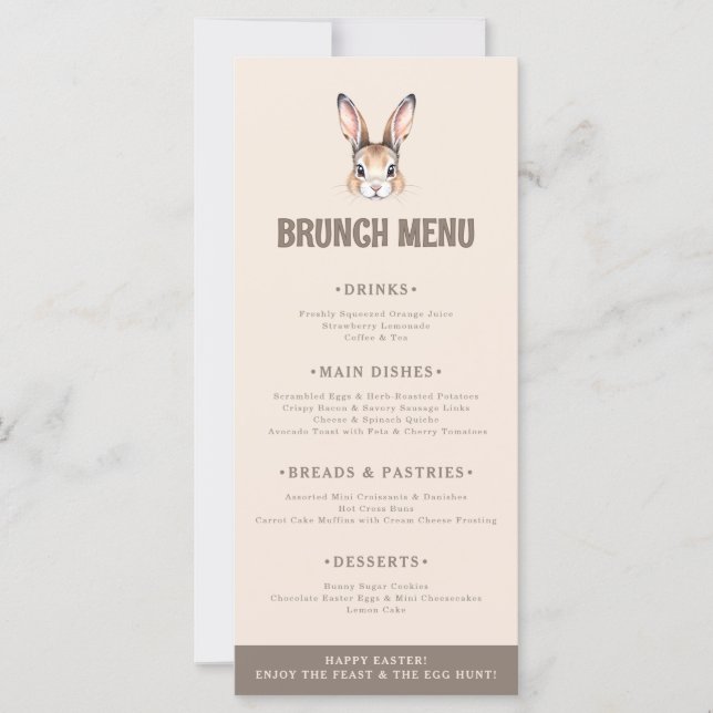 Custom Modern Watercolor Bunny Easter Party Menu (Front)
