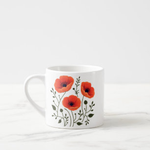 Custom Modern Watercolor Coral Poppies Espresso Cup