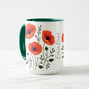 Custom Modern Watercolor Coral Poppies Mug