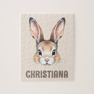 Custom Modern Watercolor Cute Bunny Face Neutral Jigsaw Puzzle