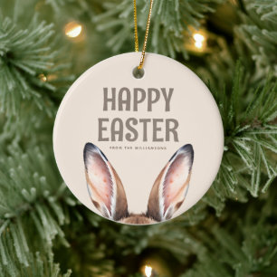Custom Modern Watercolor Cute Easter Bunny Ears Ceramic Tree Decoration