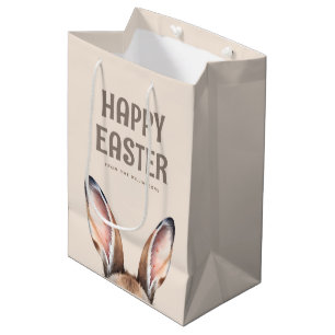 Custom Modern Watercolor Cute Easter Bunny Ears Medium Gift Bag