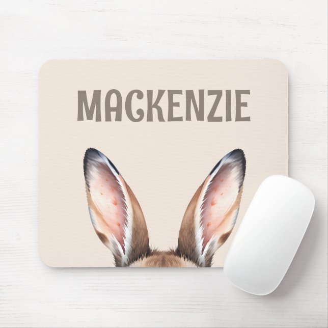 Custom Modern Watercolor Cute Easter Bunny Ears Mouse Mat (With Mouse)