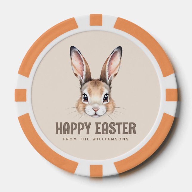 Custom Modern Watercolor Cute Easter Bunny Face Poker Chips (Front)