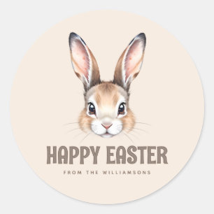 Custom Modern Watercolor Cute Easter Bunny Neutral Classic Round Sticker