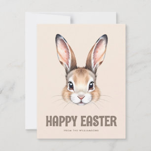 Custom Modern Watercolor Cute Easter Bunny Neutral Holiday Card